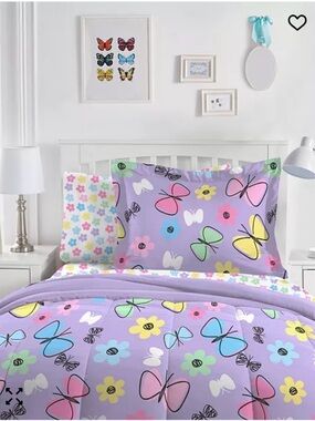 Unbranded Lavender Butterfly & Flower Comforter Set
